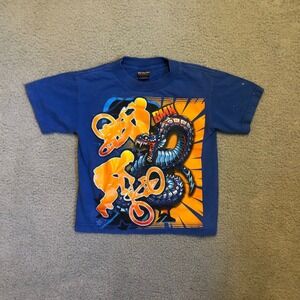 GWP‎ Sport Boys Blue BMX Snake Graphic T-Shirt Size XS 4/5 Vintage JNCO